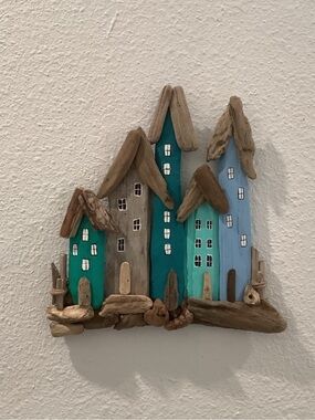 Driftwood Art, Driftwood Coastal Houses, Driftwood Wall Art, Coastal Decor